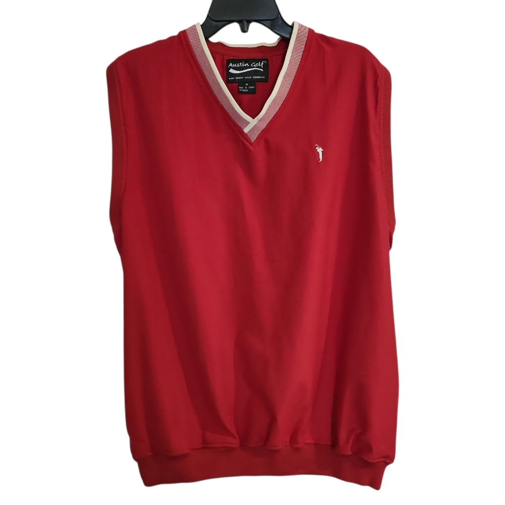 Austin Golf Mens Sz M Vest  Wind Water Stain Resistant Sleeveless Top Red V Neck